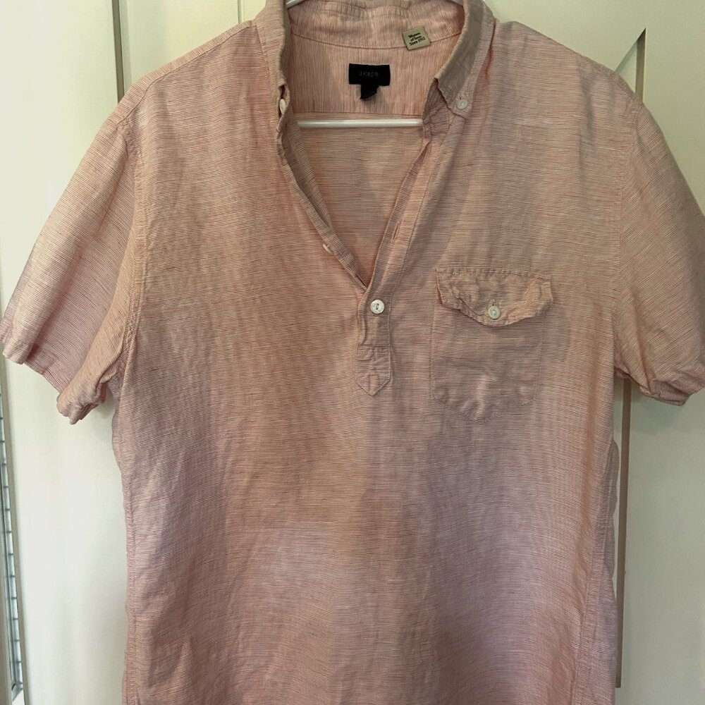 J.Crew red and white stripped dress up shirt